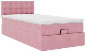 Estrutura de cama otomana com colchão rosa 90x200cm veludo