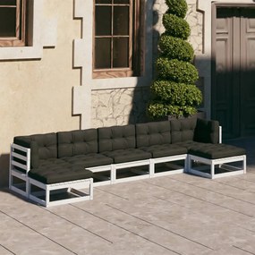 7 pcs conj. lounge de jardim c/ almofadões pinho maciço branco