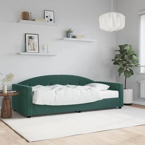 Sofá-cama com colchão 90x200 cm veludo verde-escuro