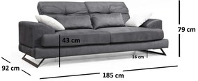 Sofá de 2 Lugares Frido – Antracite – 185x92x79 cm