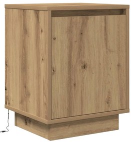 Mesas cabeceira c/ luzes LED 2pcs 38x34x50cm carvalho artesanal