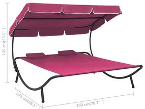 Espreguiçadeira com toldo e almofadas rosa