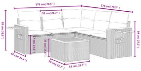 6 pcs conjunto de sofás p/ jardim com almofadões vime PE bege