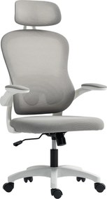 HOMCOM Cadeira de Escritório Ergonômica, Poltrona de Escritório em Malha com Apoios de Braço Rebatíveis, Altura Ajustável, 64x62x115cm, Cinza | Aosom Portugal