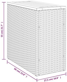 Mesa apoio jardim c/ tampo madeira 58x27,5x55 cm vime PE cinza