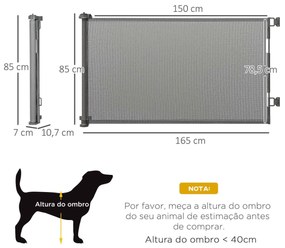 PawHut Barreira de Segurança para Cães Extensível 0-150cm Porta de Proteção Retrátil para Animais de Estimação Barreira para Escadas e Corredores Liga de Alumínio 165x10,7x85cm Cinza