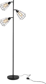 HOMCOM Candeeiro de pé design industrial 3 lâmpadas máx. 40 W cúpulas em gaiola metal preto | Aosom Portugal