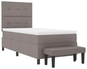 Cama Box Spring com Colchão &amp; Banco Taupe 100x200 cm Tecido