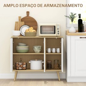 Aparador de Cozinha Moderno com Prateleiras Ajustáveis 2 Armários e Anti-Tombo 91,5x35x77,4 cm Branco e Madeira