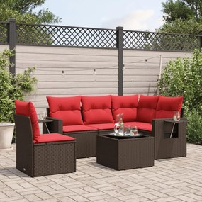 vidaXL 6 pcs conjunto de sofás jardim c/ almofadões vime PE castanho