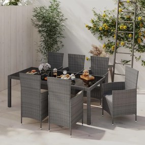 vidaXL 7 pcs conjunto jantar exterior com almofadões vime PE cinzento