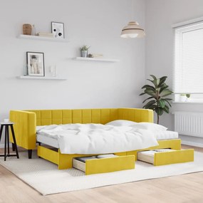 vidaXL Sofá-cama com gavetão e gavetas 90x200 cm veludo amarelo