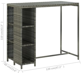 5 pcs conjunto de bar p/ jardim c/ almofadões vime PE cinzento