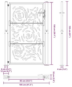 Portão de jardim 105x155 cm design de chama de aço resistente