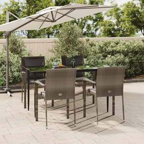 vidaXL 5 pcs conjunto jantar jardim c/ almofadões vime PE preto/cinza