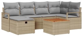 Conjunto de Sofá de Jardim VidaXL de 7 Peças com Almofadas Bege em Rat