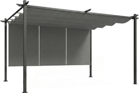 Pérgola com Teto Retrátil de 390x293x220 cm Pérgola de Parede ou Independente com Lados Enroláveis Proteção UV30+ Cinzento