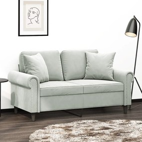 vidaXL Sofá 2 lugares + almofadas decorativas 120cm veludo cinza-claro