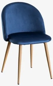 Pack De 4 Cadeiras De Jantar Estofadas E Em Aço Kana Madeira Natural & Velluto Azul & Veludo - Sklum