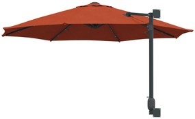 Guarda-sol de Jardim Montado na Parede com LEDs Terracota 248 cm