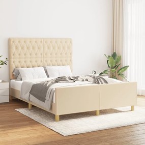 Estrutura de cama sem colchão 140x190 cm tecido cor creme
