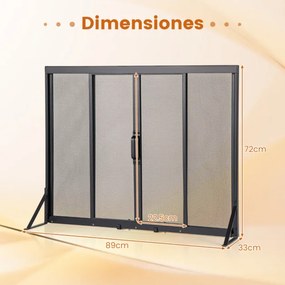 Proteção Frontal para lareira 89 x 72 cm  com portas deslizantes e corta-fogo independente com tela metálica fácil de montar Preto