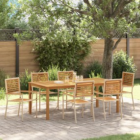 Conjunto de Jantar para Jardim de 7 Peças vidaXL Bege Rattan Poliéster de Acácia