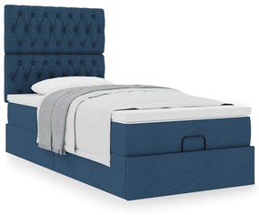 Estrutura de cama otomana com colchão tecido azul 90x190cm