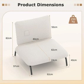 Poltrona d tamanho grande confortável para sala de estar com assento extra largo e profundo Bolso de armazenamento Estrutura metálica Bege