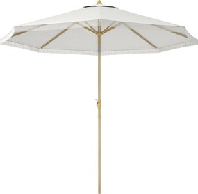 Guarda-sol de jardim inclinável com manivela e franjas, estilo boémio, 8 varas, Ø 265 x 244 cm, branco