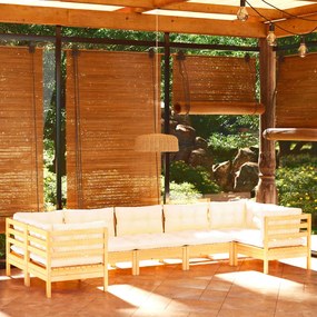 vidaXL 7 pcs conjunto lounge jardim c/ almofadões cor creme pinho