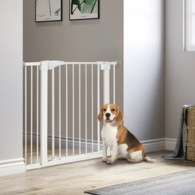 Barreira de segurança para cães e animais extensivel 76-103 Largura, sem necessidade de perfuração, com fecho automática, branca