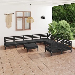10 pcs conjunto lounge de jardim pinho maciço preto