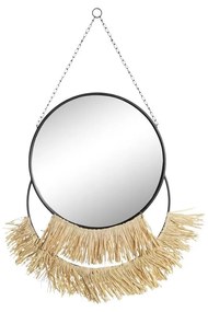 Espelho de Parede Dkd Home Decor Natural Preto Dourado Metal Fibra Franjas (55 X 2,5 X 83 cm)