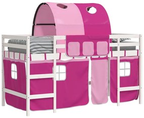 Cama alta p/ criança c/ túnel 90x190 cm pinho maciço rosa