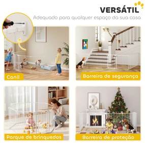 Parque para Cães Dobrável com 8 Painéis Porta com Fecho Duplo Barreira de Segurança para Escada Corredor Branco