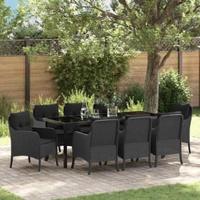 vidaXL Conjunto de Jantar de Jardim com Almofadas Preto Rattan Poliéster