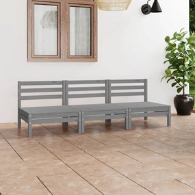 3 pcs conjunto lounge de jardim pinho maciço cinzento