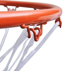 Cesto basquetebol com aro e rede 45 cm laranja