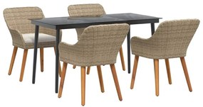 Conjunto de Jantar para Jardim 5 Peças Bege em Rattan Sintético