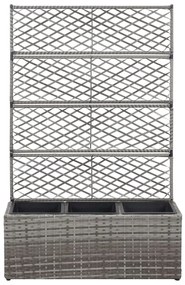 Floreira com treliça e 3 vasos 83x30x130 cm vime PE cinzento