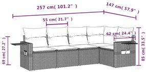 5 pcs conjunto sofás p/ jardim c/ almofadões vime PE castanho