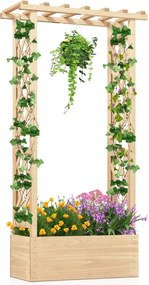 Floreira elevada em madeira de abeto com treliça 78 x 36 x 152 cm, tampa suspensa, 2 orifícios de drenagem e 2 painéis para jardim, terraço ou pátio N