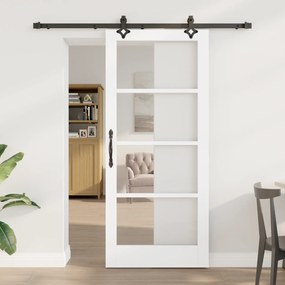Porta Deslizante vidaXL com Conjunto de Hardware 'ORKDAL'Madeira Sólida Branca e Vidro