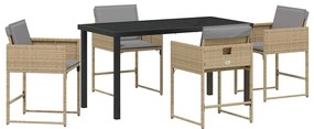 Conjunto de Jantar de Jardim de 5 Peças com Almofadas em Rattan Sintét
