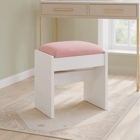 Banco para toucador estofado para maquilhagem em veludo 28,6 x 45 x 49,5 cm, com pés antiderrapantes branco-rosa