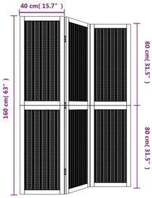 Biombo c/ 3 painéis madeira de paulownia maciça castanho
