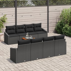 Conjunto de Sofá de Jardim de 7 Peças com Almofadas Preto Rattan Polié