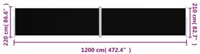 Toldo lateral retrátil 220x1200 cm preto
