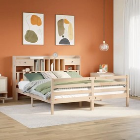 vidaXL Cama com estante sem colchão 200x200 cm pinho maciço